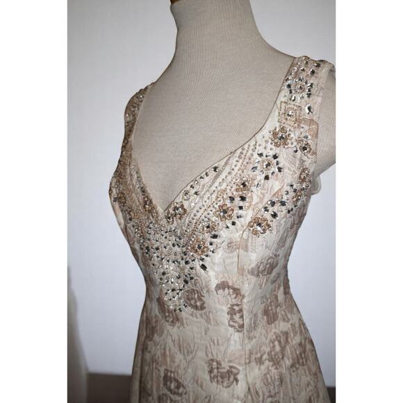Aidan Mattox Gold Floral Brocade Beaded Midi Dress – Size 12 NWT Neiman Marcus - Picture 5 of 15